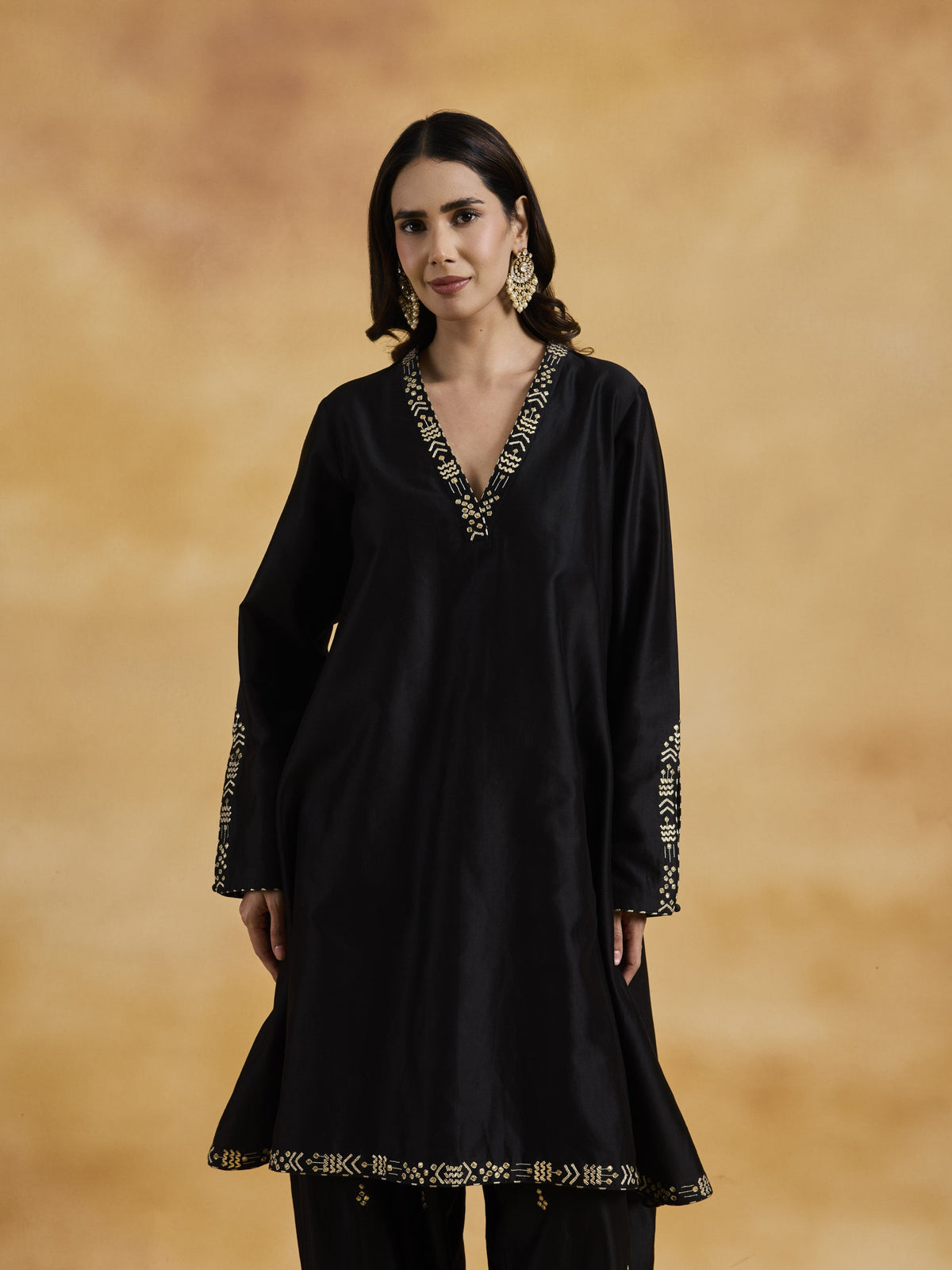 Black Chanderi Kurta Set