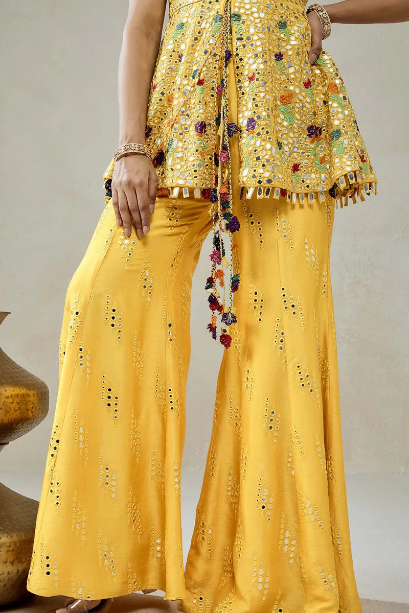 Yellow Sharara Trouser Peplum Set