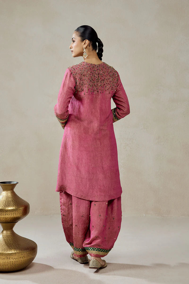 Rose Pink Crinkle Tissue Suit Salwar Set