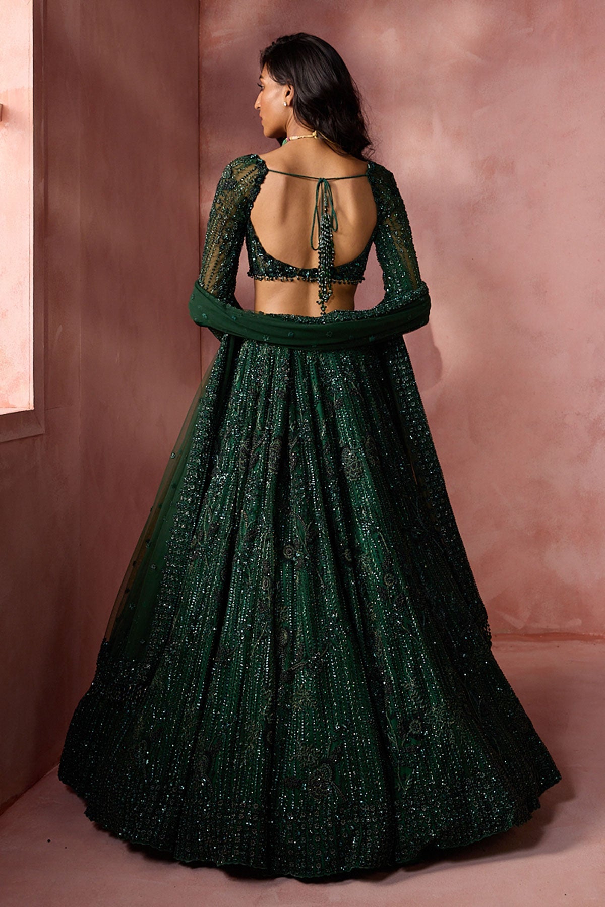 Bottle Green Net Lehenga Set
