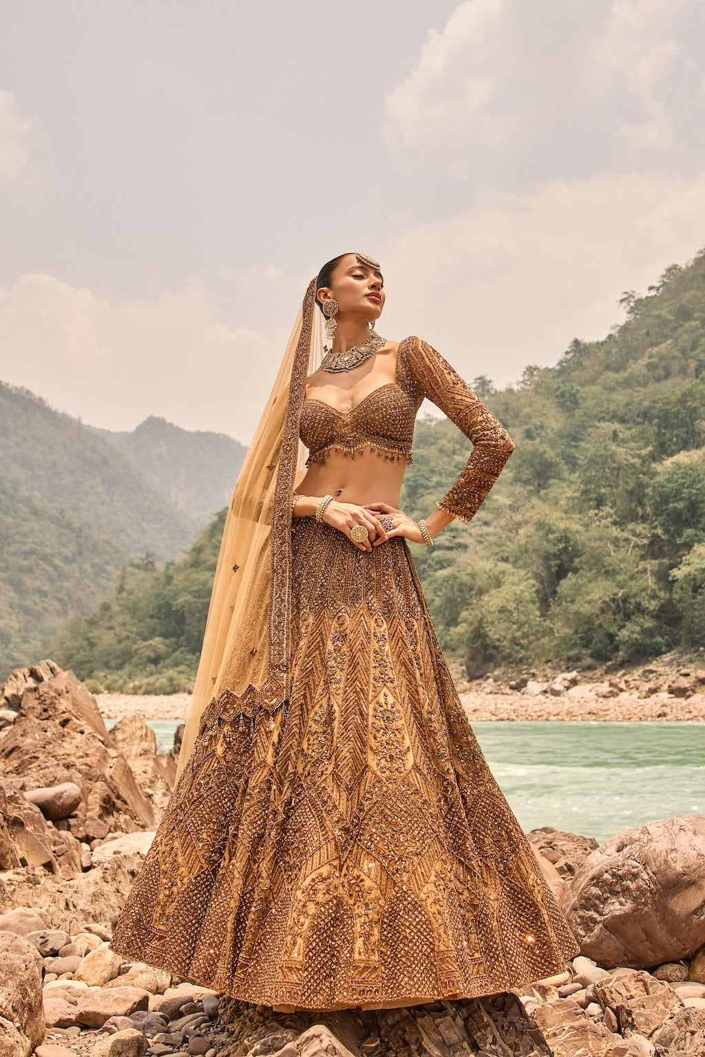 COPPER JEWELLED LEHENGA
