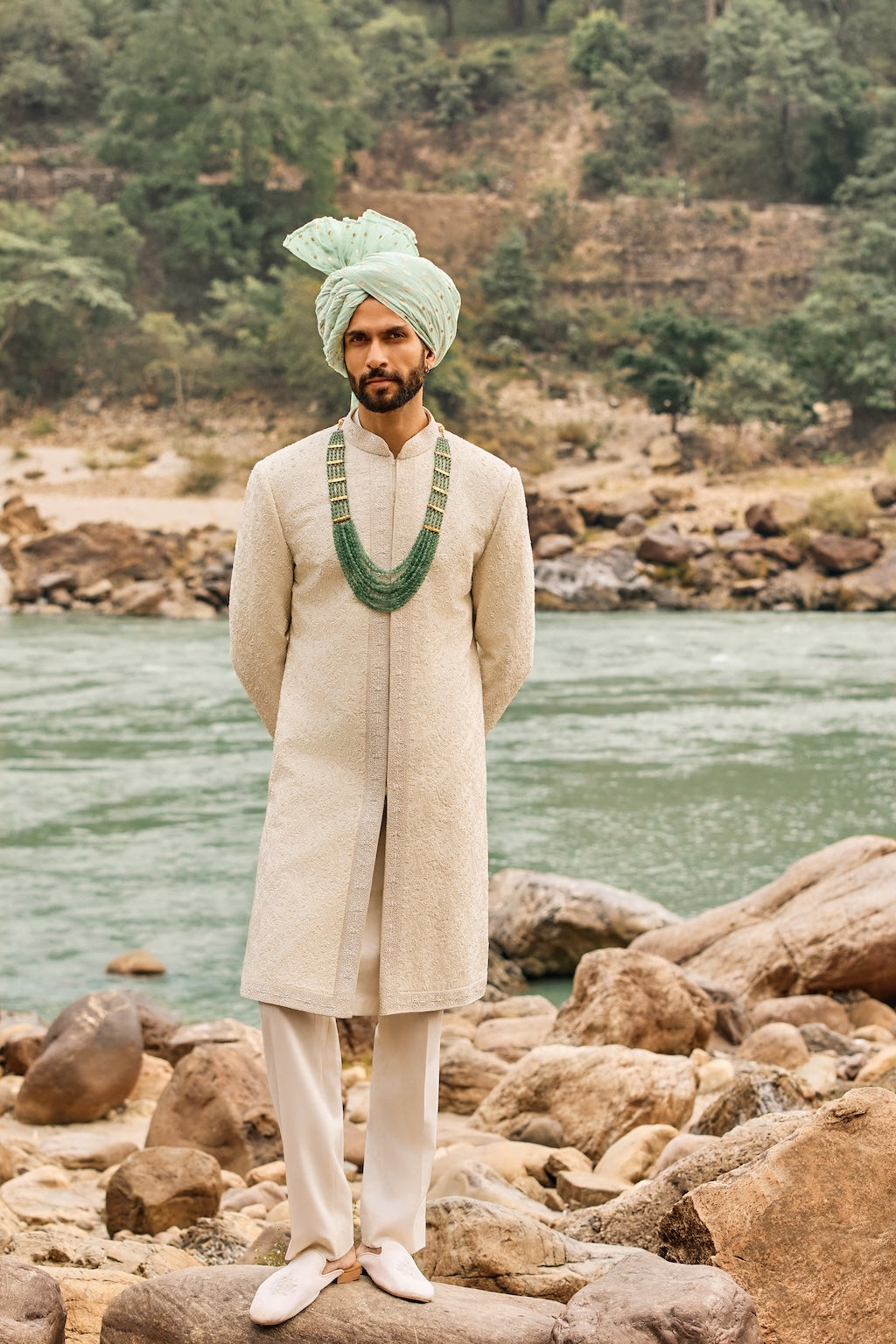 IVORY JAAL SHERWANI SET