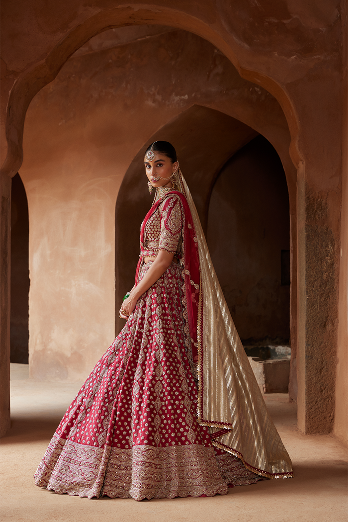 MAROON ZARDOZI WORK RAW SILK LEHENGA CHOLI