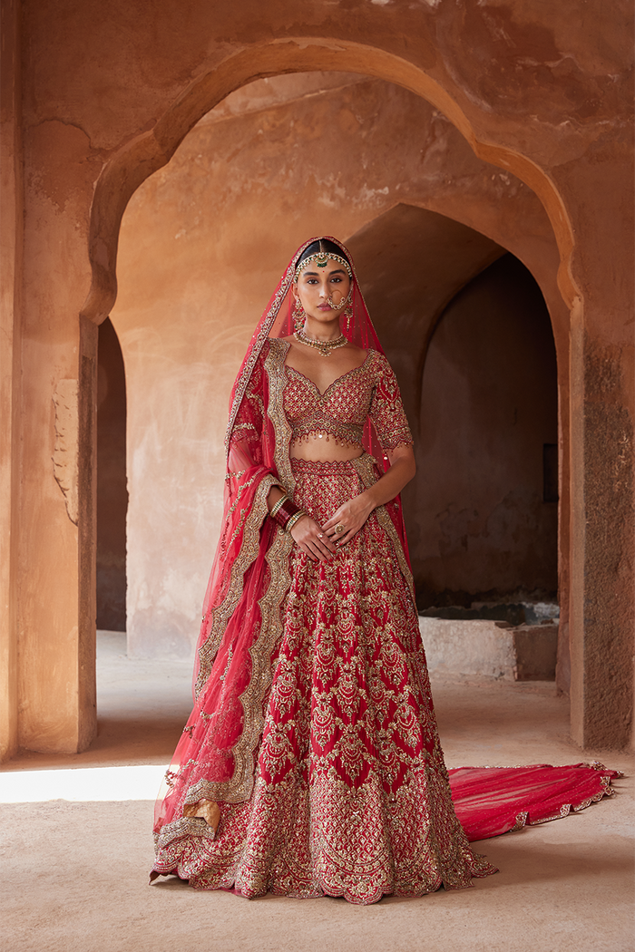 BLOOD RED LEHENGA CHOLI SET