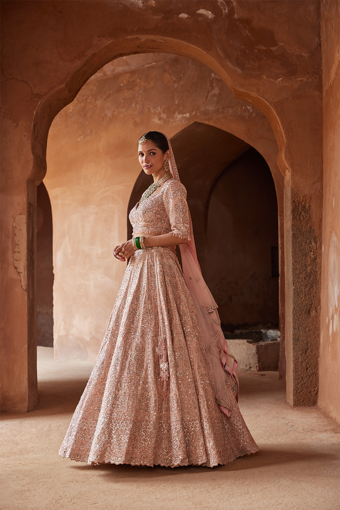 BLUSH PINK RAW SILK LEHENGA CHOLI SET