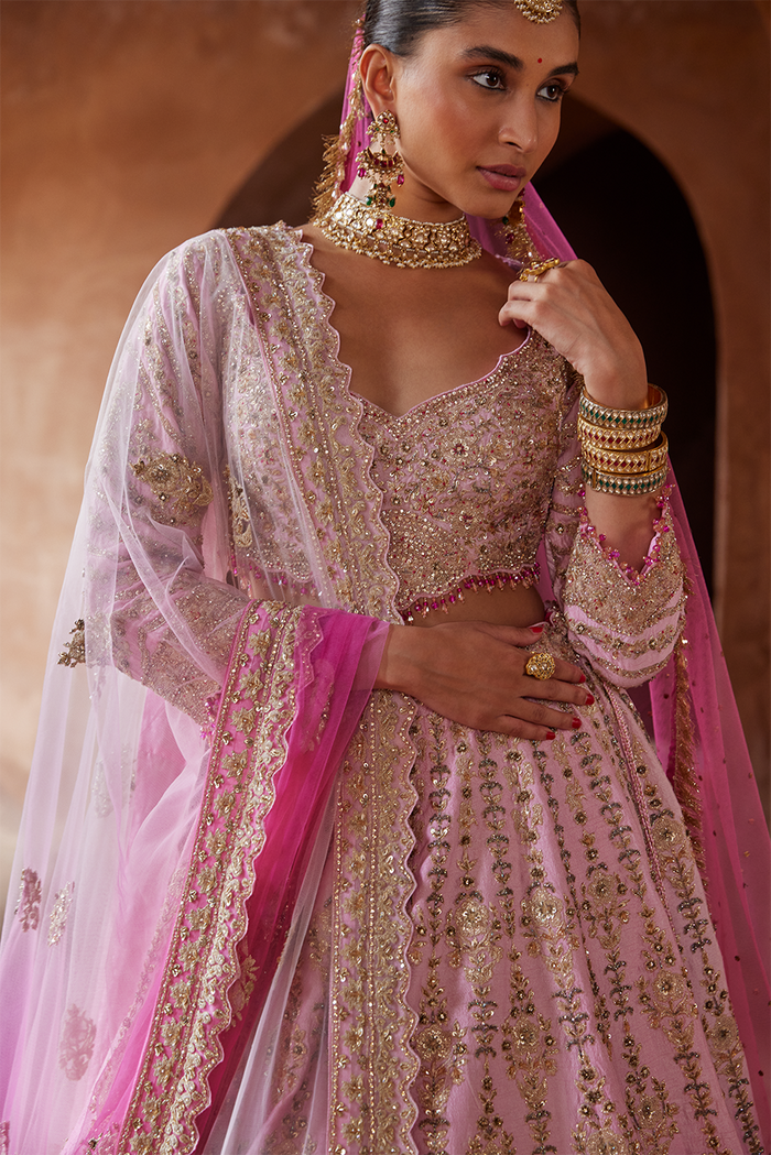 FUSCHIA PINK OMBRE DYED LEHENGA CHOLI SET