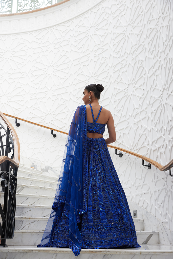 ELECTRIC BLUE NET LEHENGA CHOLI SET