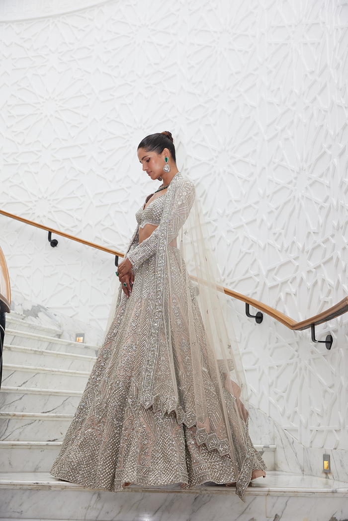 NUDE NET LEHENGA CHOLI SET