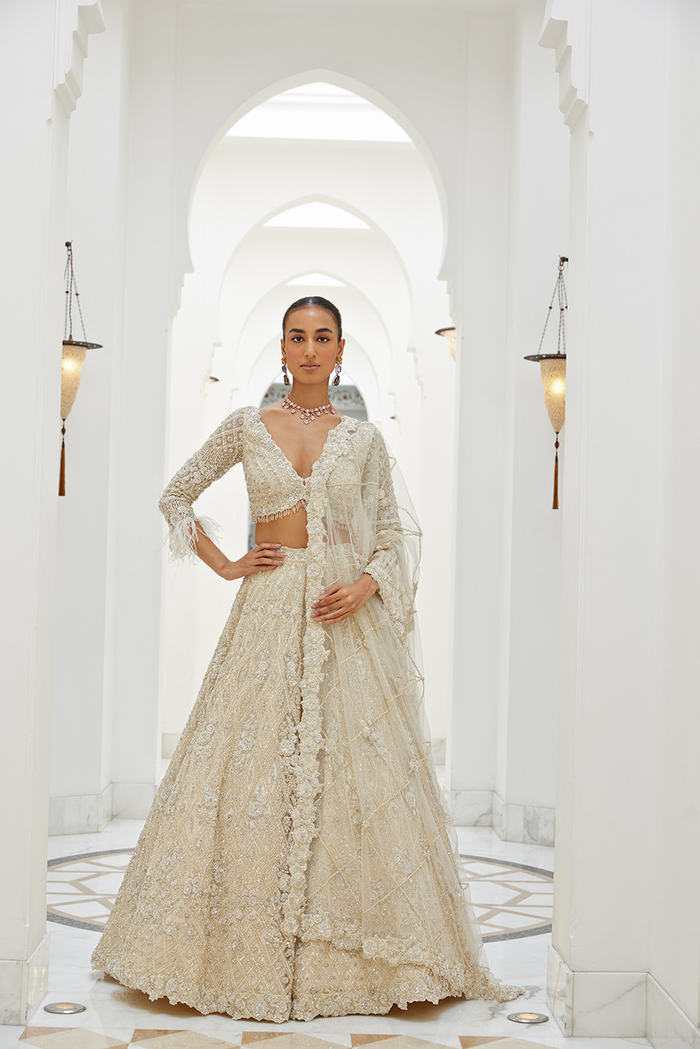 IVORY NET LEHENGA CHOLI SET