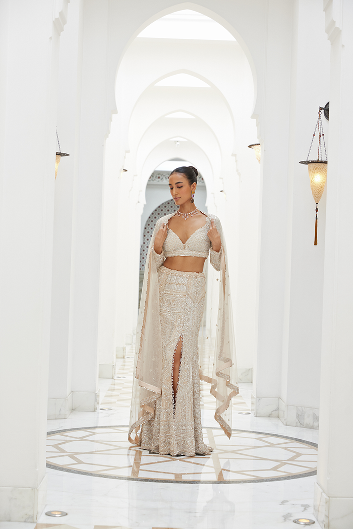 BLUSH NET SKIRT BLOUSE WITH DUPATTA