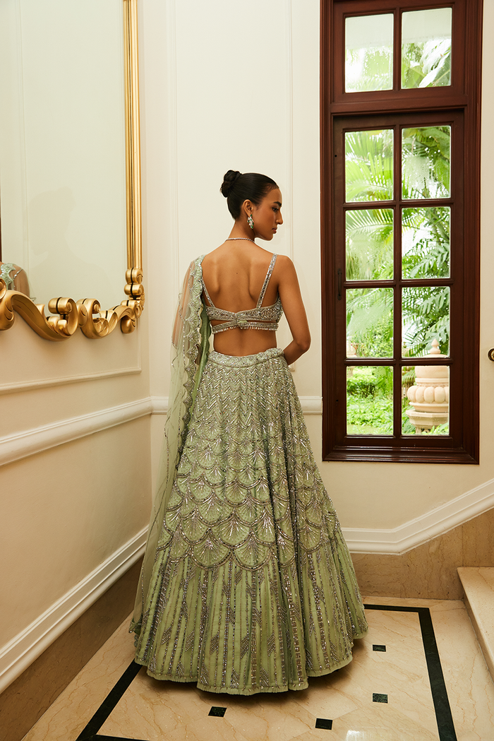 MINT GREEN NET LEHENGA CHOLI DUPATTA SET