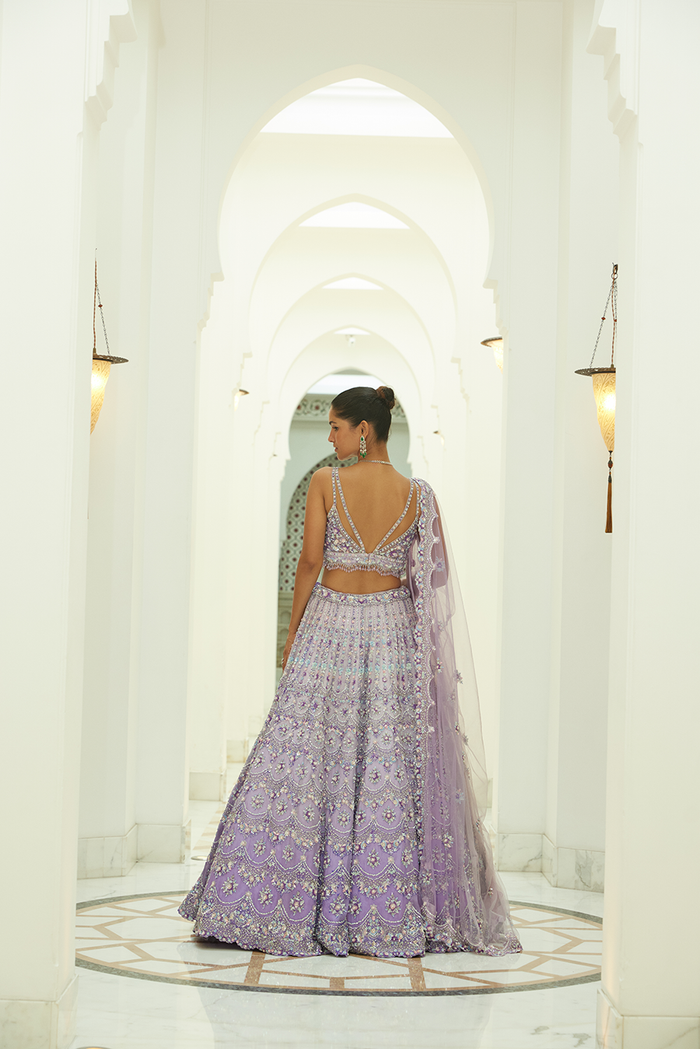 LILAC OMBRE ORGANZA LEHENGA CHOLI SET