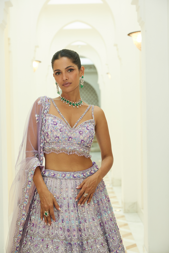 LILAC OMBRE ORGANZA LEHENGA CHOLI SET