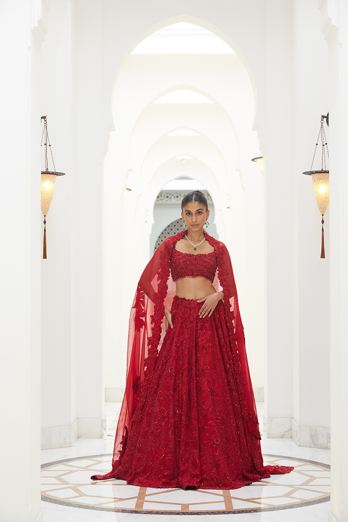 RED RAW SILK LEHENGA CHOLI SET