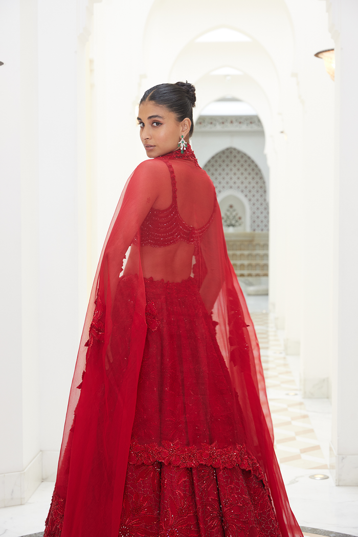 RED RAW SILK LEHENGA CHOLI SET