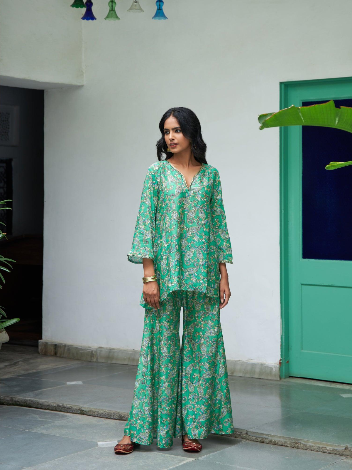 Green Paisley Kurta Sharara Set