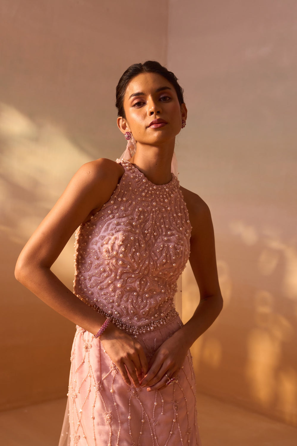 SOFT PINK ORGANZA LAYERED SKIRT SET