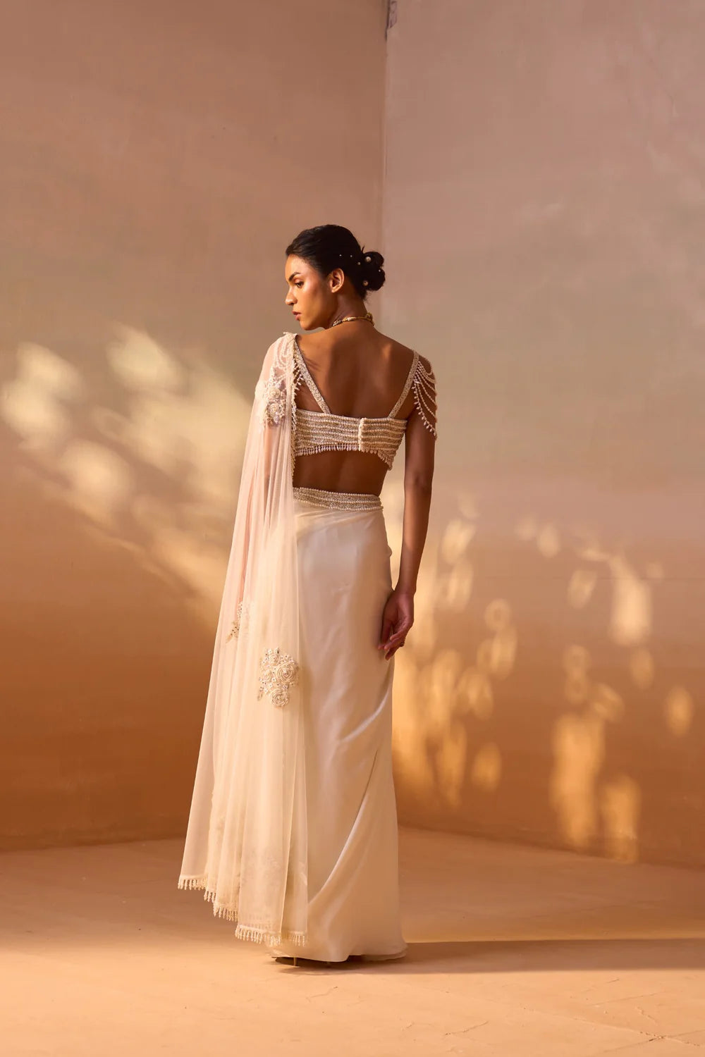 IVORY PEARL WORKED DRAPED SAREE