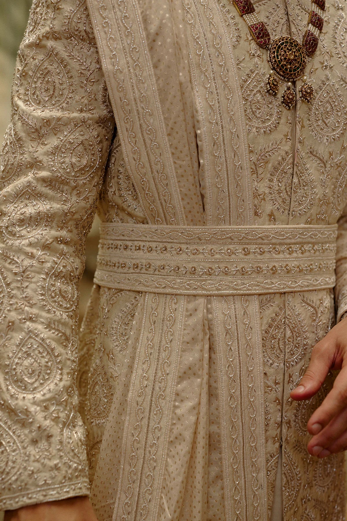 Light Beige Raw Silk Sherwani Set