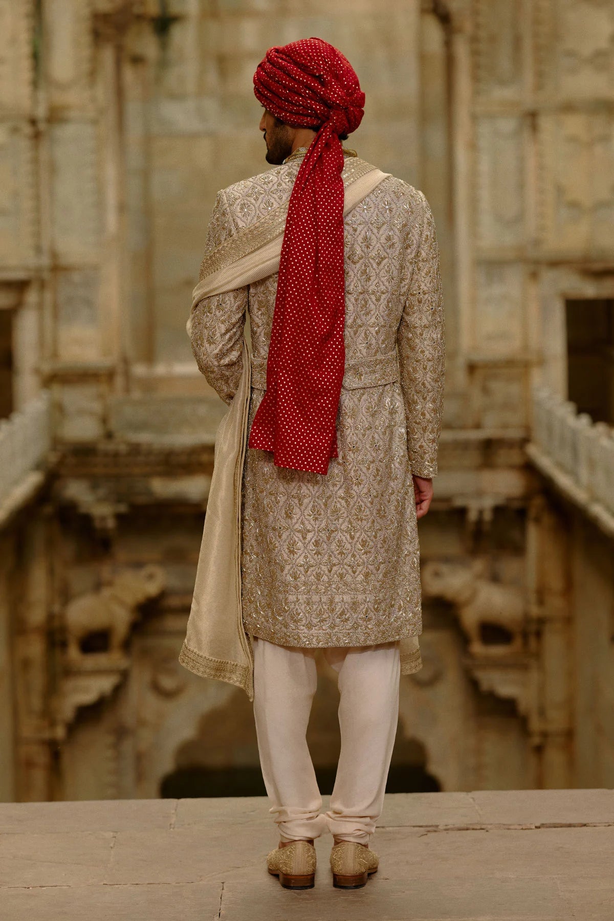 Gold Sherwani Zardozi Embroidery Set