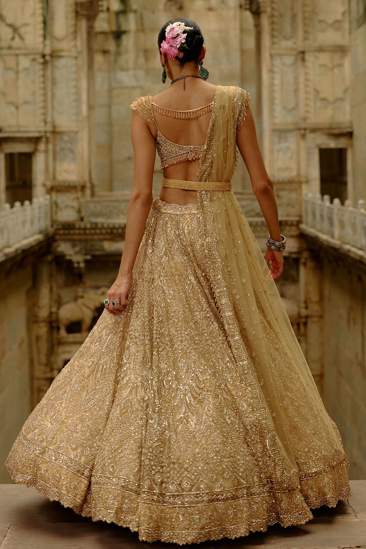 Gold Net Lehenga Set
