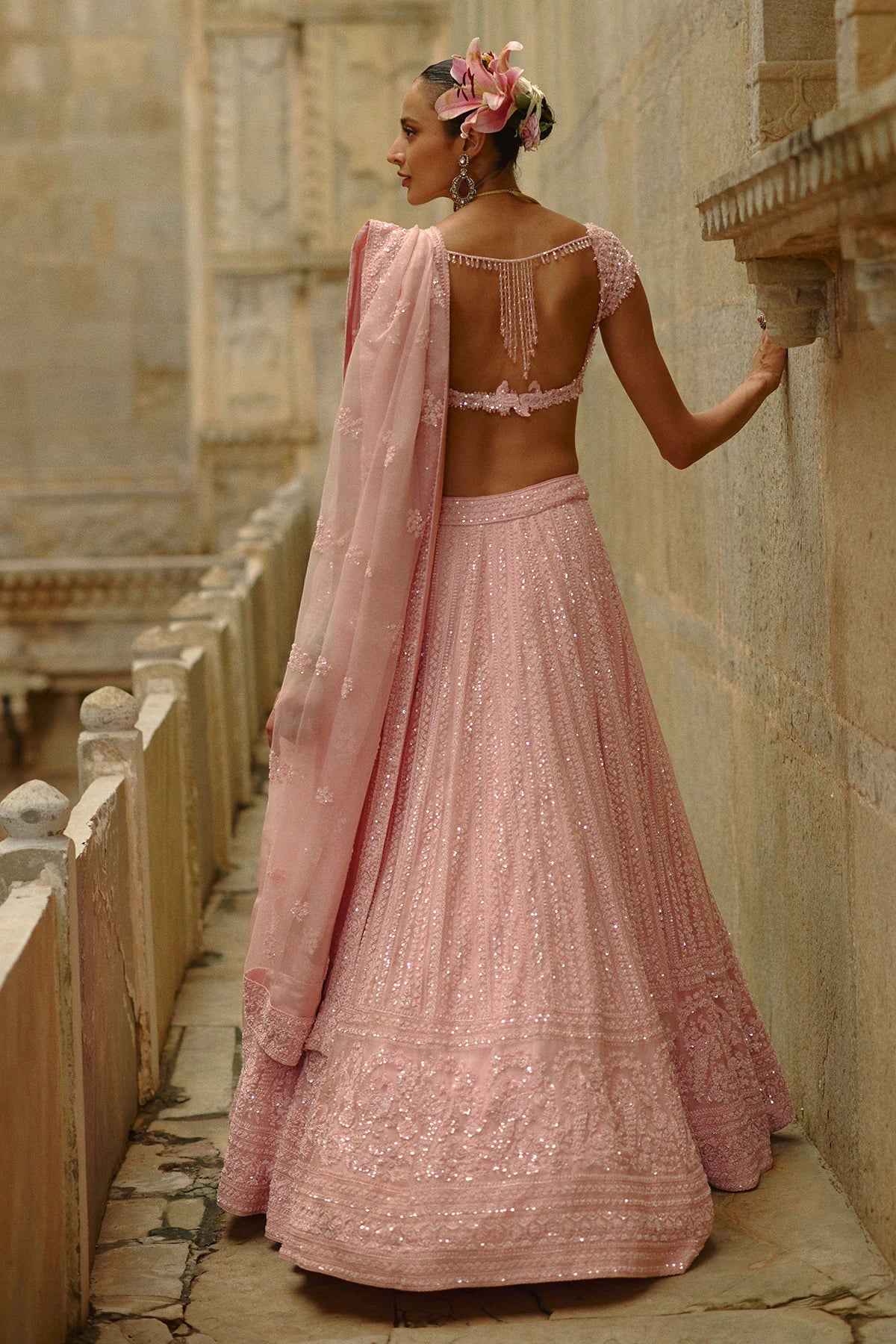 Pink Net Lehenga Set