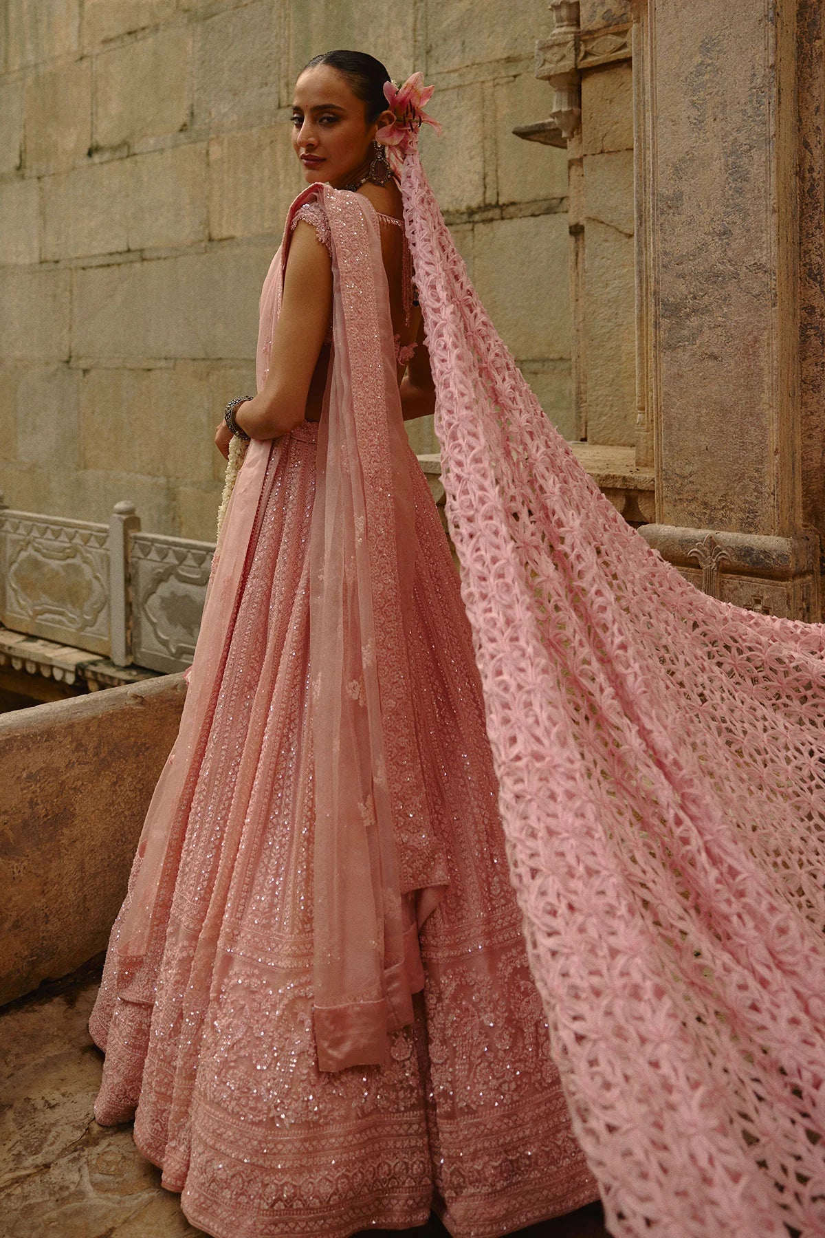 Pink Net Lehenga Set