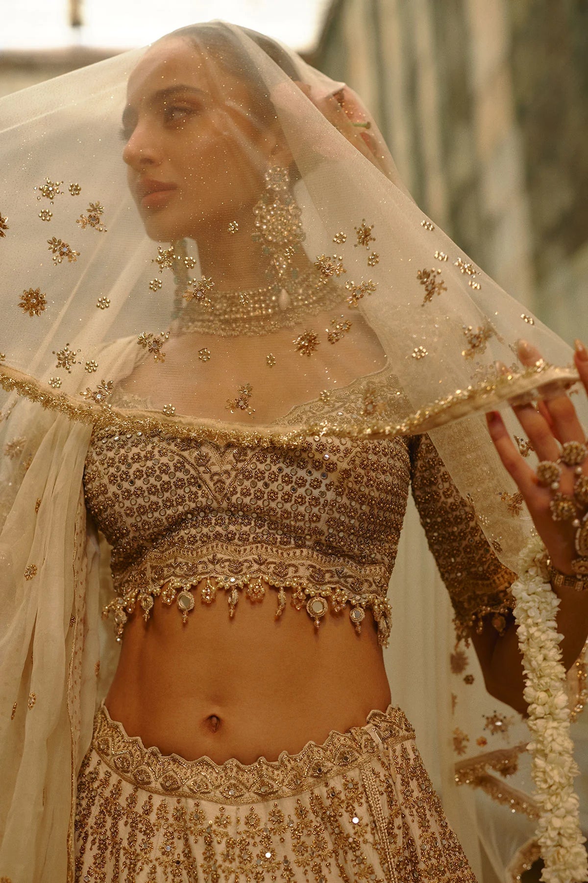 Cream Monga Lehenga Set