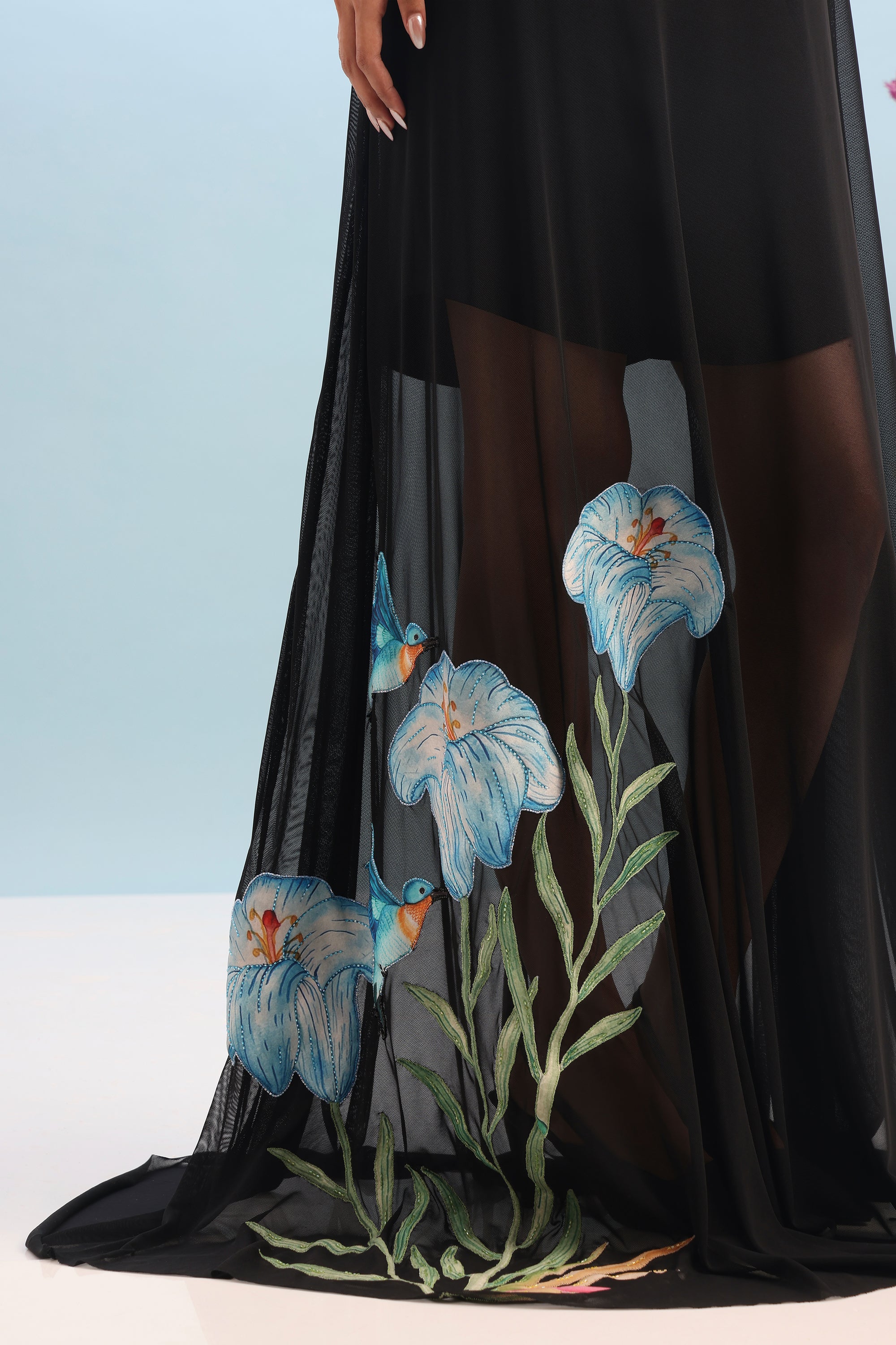 SHORT NEOPRENE DRESS WITH STRETCHNET EMBRO OVERLAY