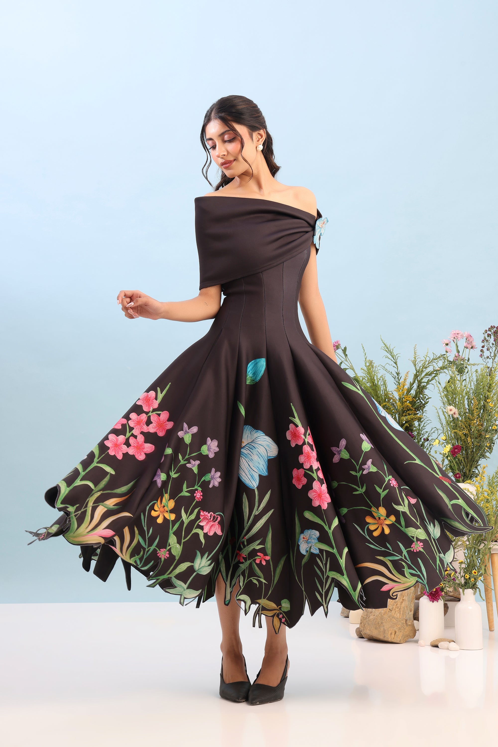 PRINTED PANEL DRESS WITH DETACHABLE