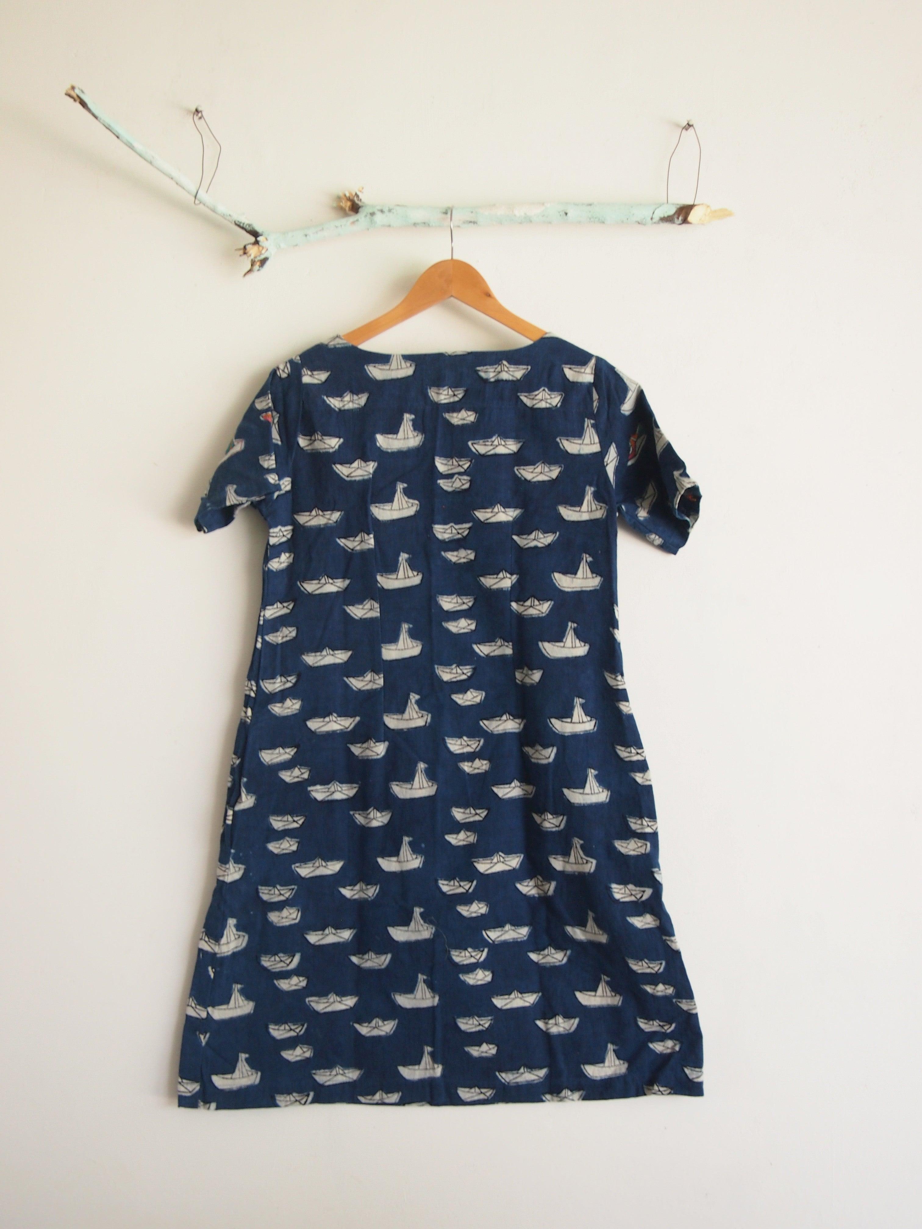 Indigo Paper Boat Dress - CHHAPA