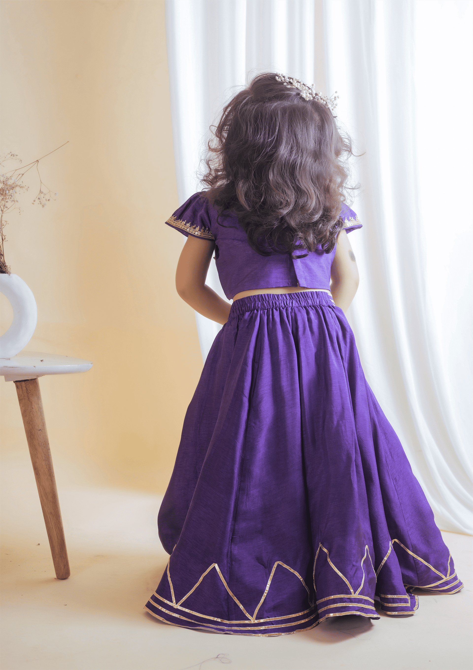 Purple Gota Embroidered Blouse With Ghaghra Set