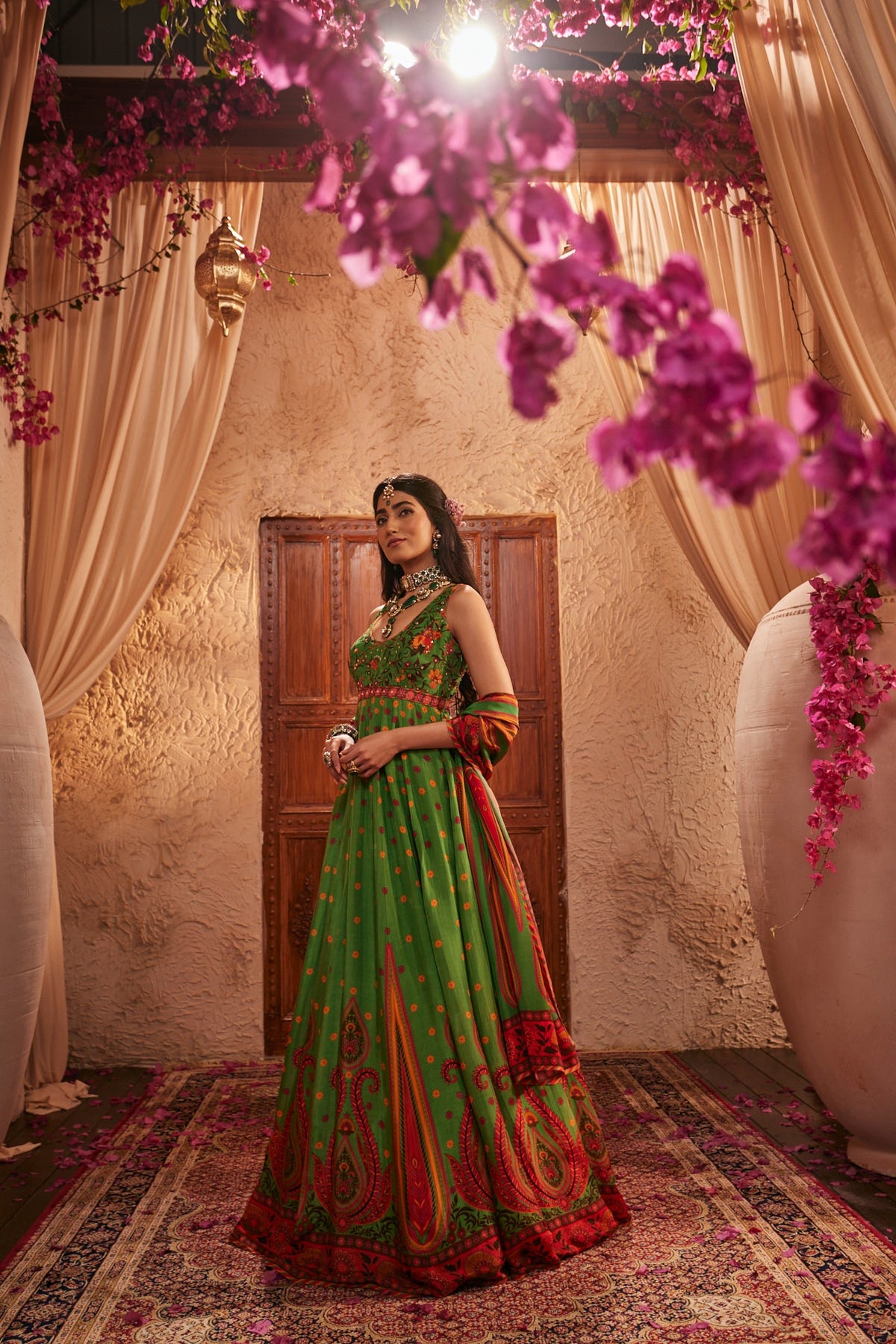 Paisley Mirage Anarkali Set With Mirror Embellished Dupatta