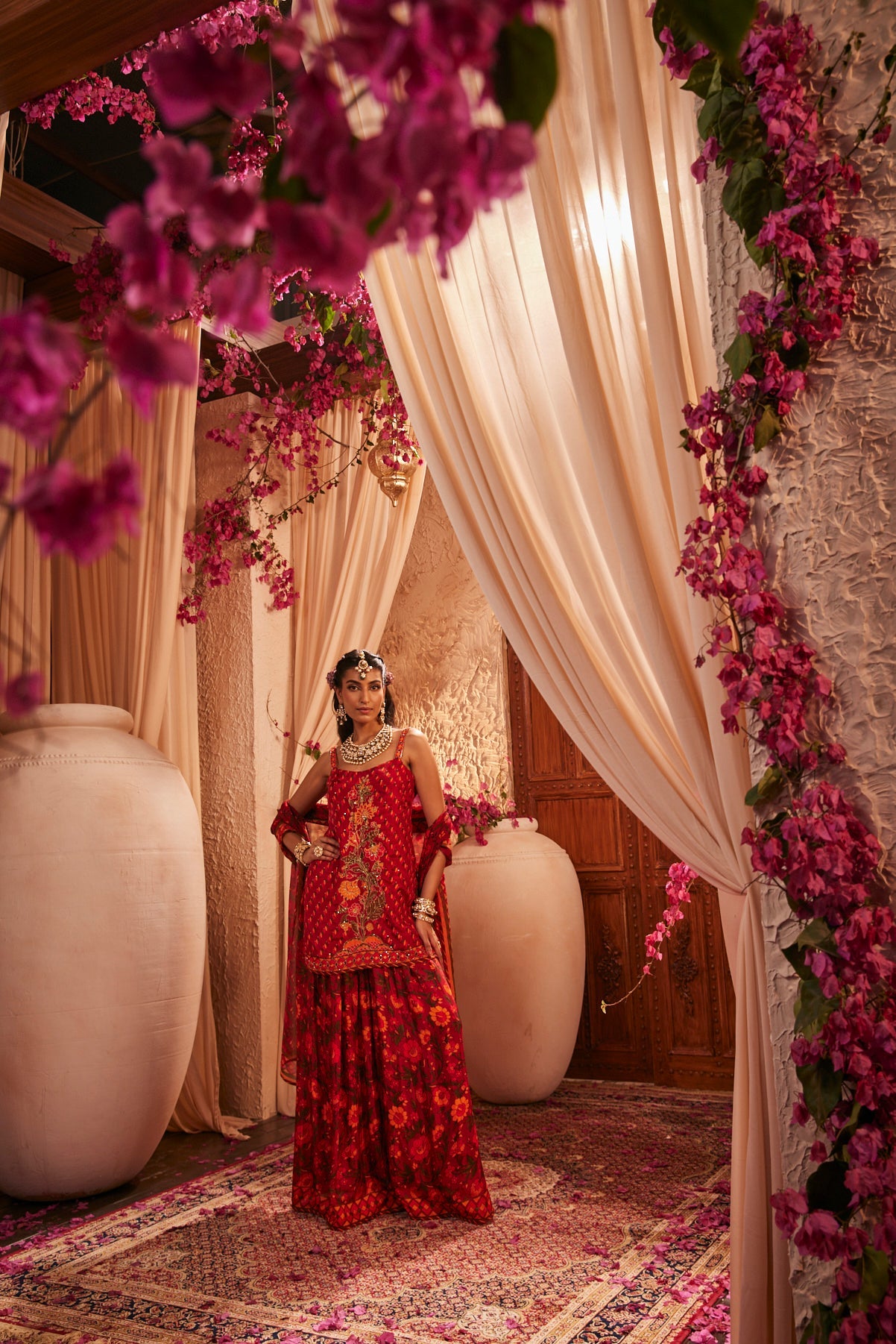 Gharara Set With Strappy Kurti And Floral Motif
