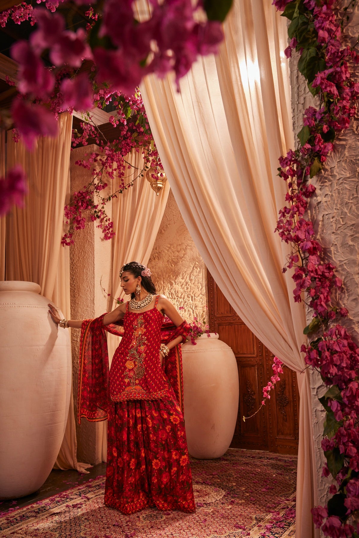 Gharara Set With Strappy Kurti And Floral Motif