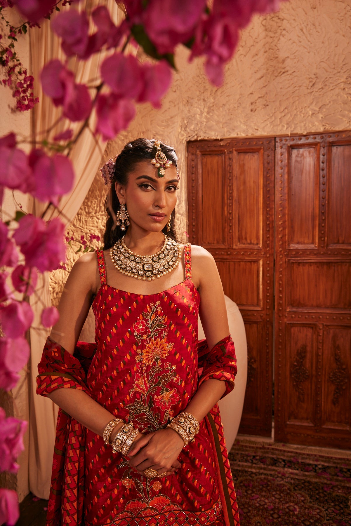 Gharara Set With Strappy Kurti And Floral Motif