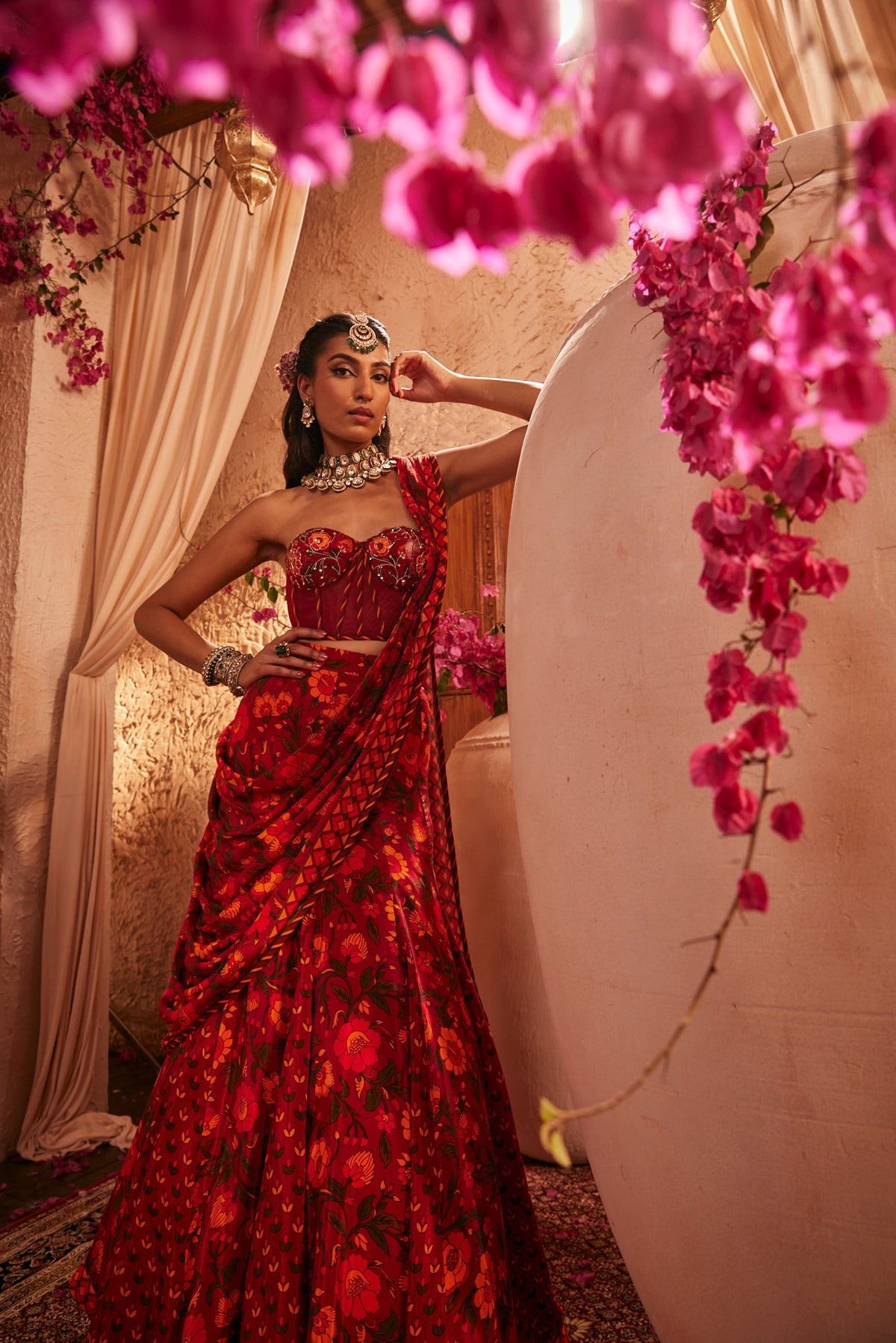Corset Blouse With Fluid Draped Saree Set