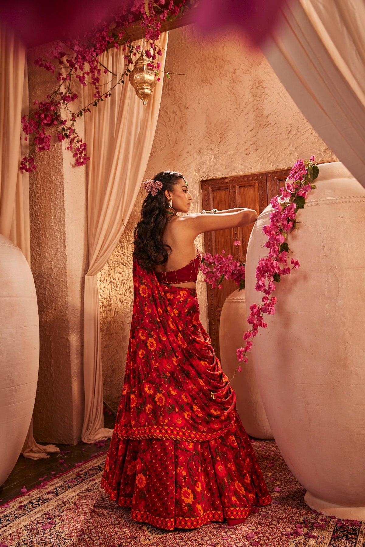 Corset Blouse With Fluid Draped Saree Set