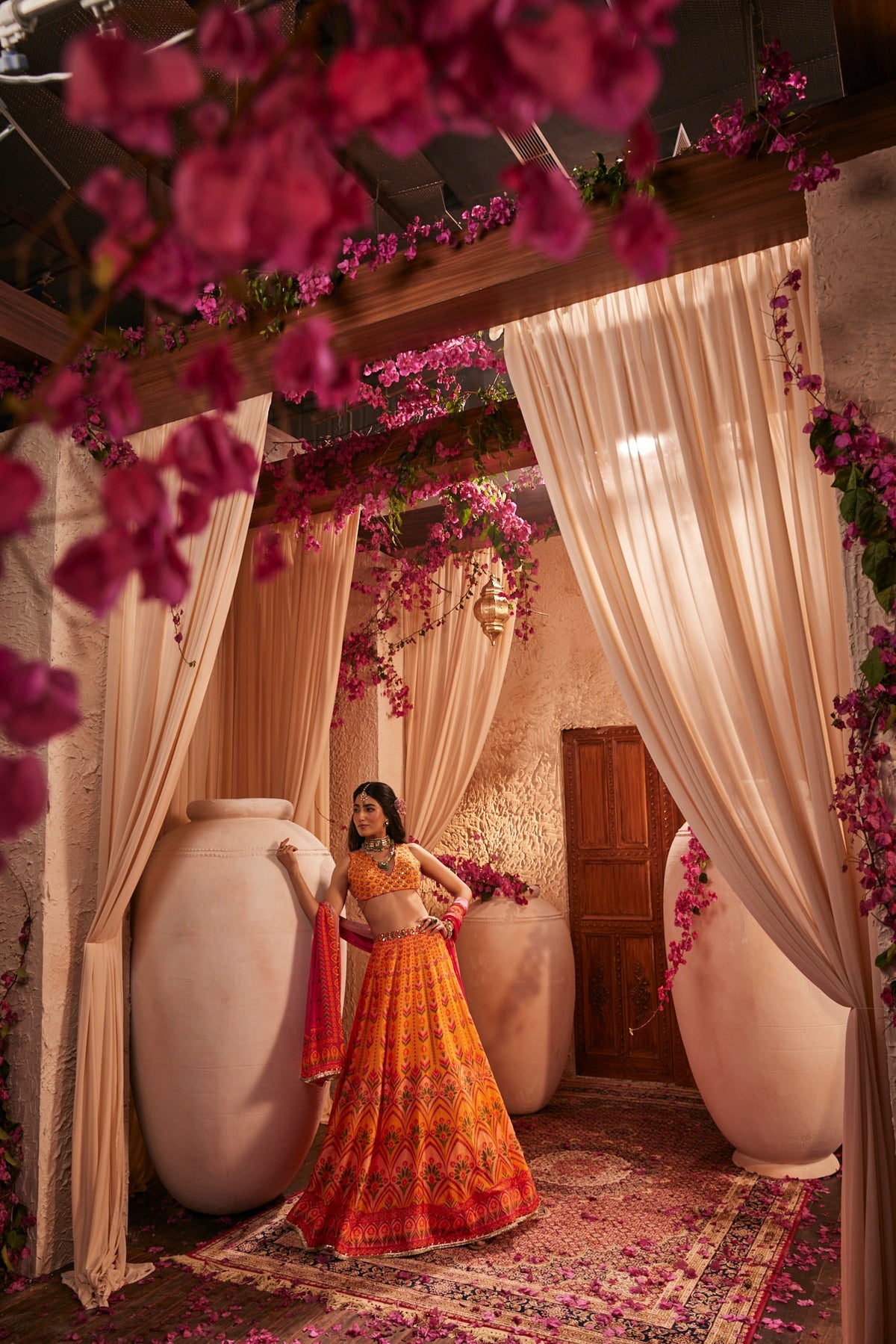 Pink And Yellow Lehenga Set With Sequin Work