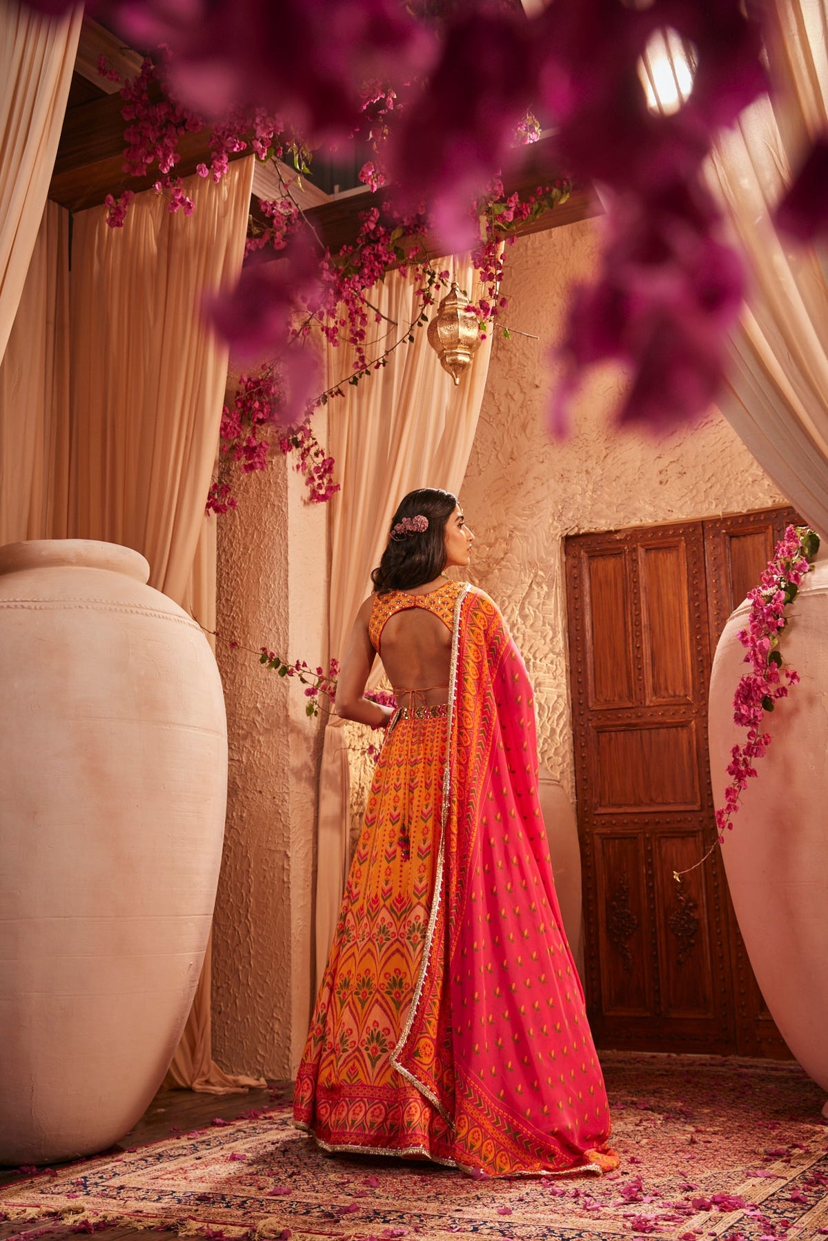 Pink And Yellow Lehenga Set With Sequin Work