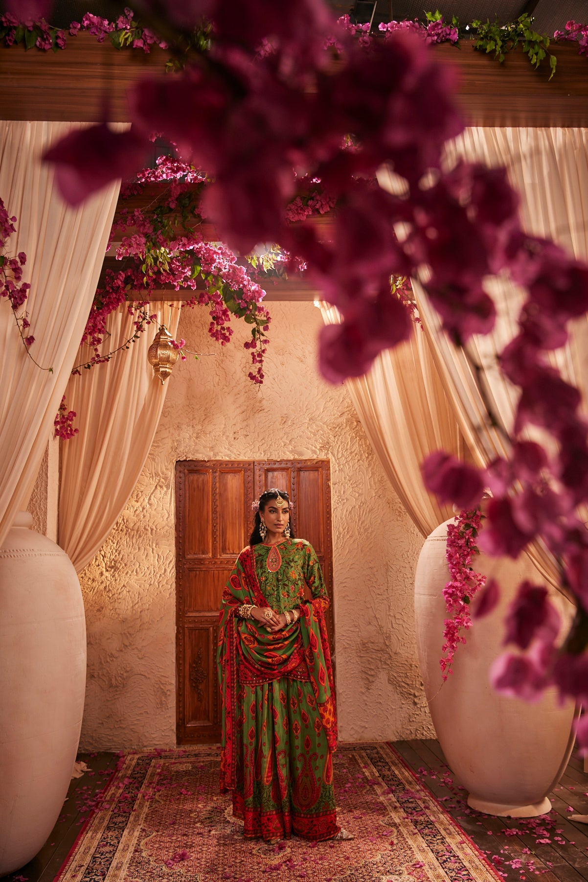 Silk Gharara Set With Paisley Prints