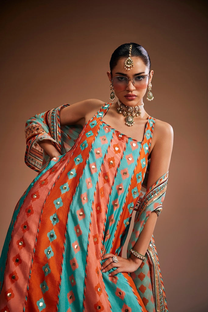 Peach & powder blue kurta set