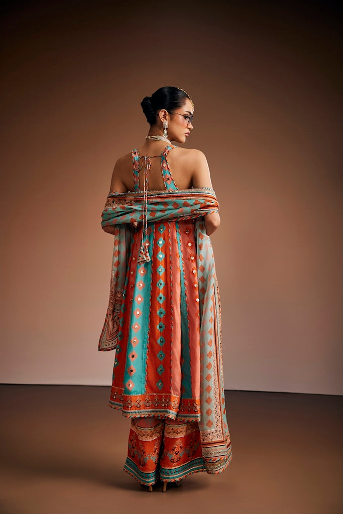 Peach & powder blue kurta set