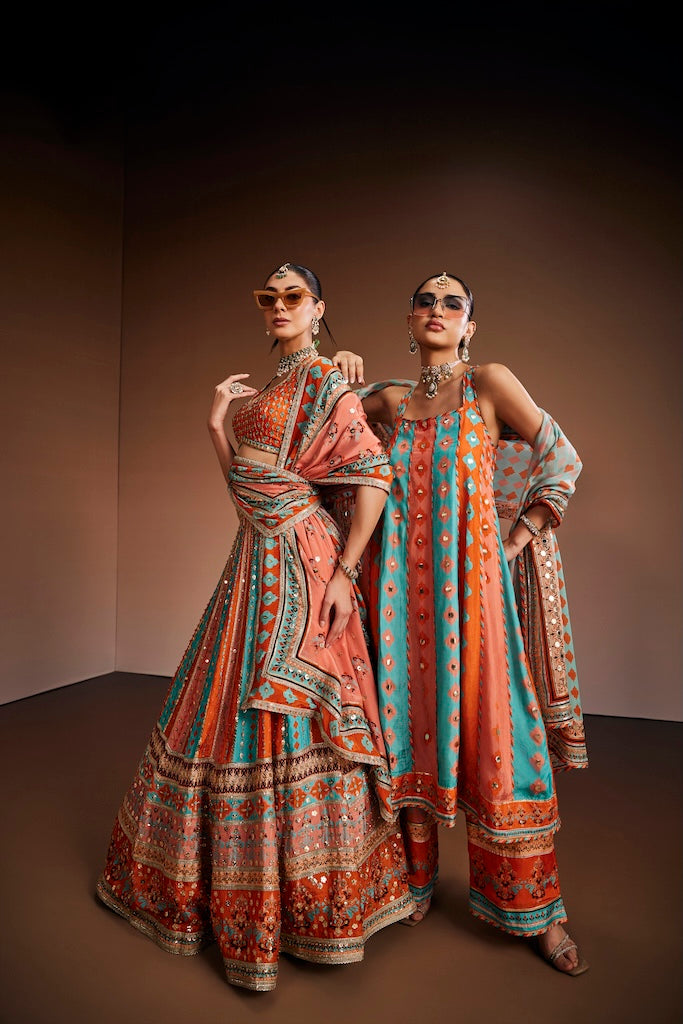 Peach & powder blue kurta set