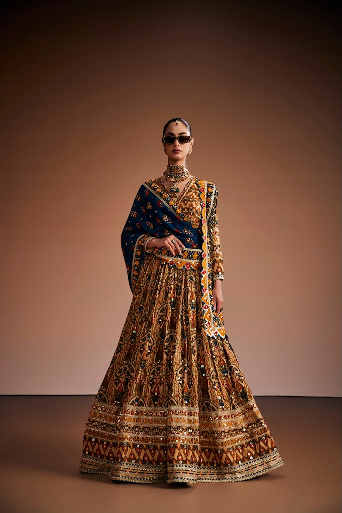 Warm ivory & peacock teal anarkali