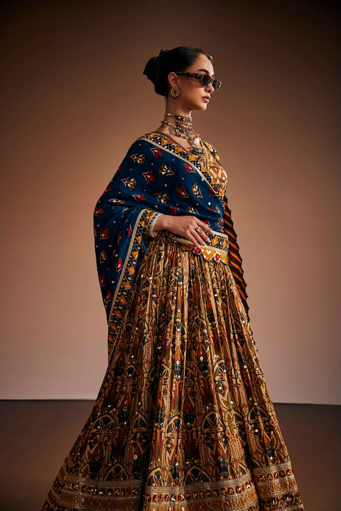 Warm ivory & peacock teal anarkali