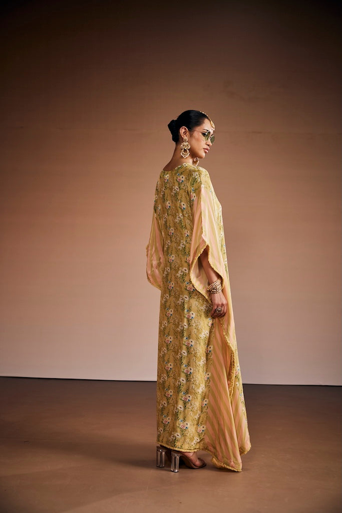 sage green & blush pink floral kaftan