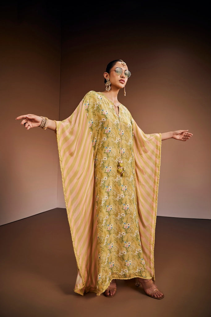 sage green & blush pink floral kaftan
