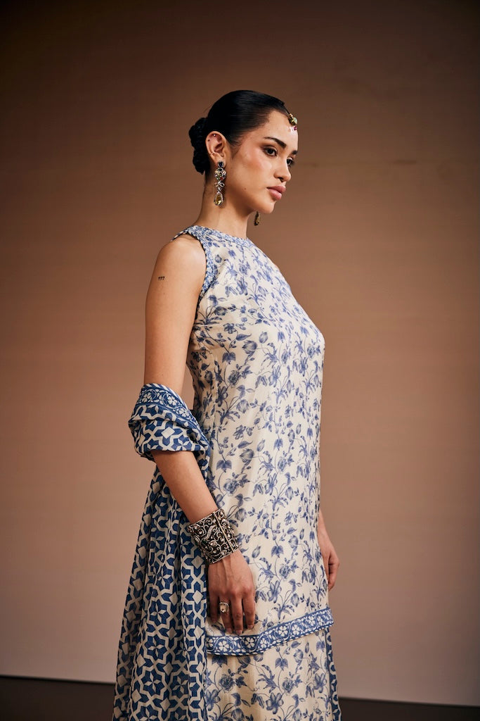 Dark slate blue & porcelain white halter coord set