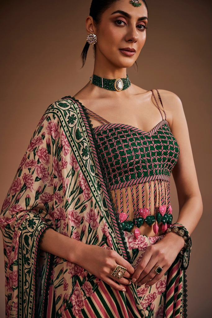 Pink carnation & warm ivory saree